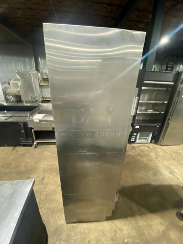 Traulsen stainless steel 2-door, 3-drawer refrigerator/freezer combo, model URS36DT, chrome racks, used condition.