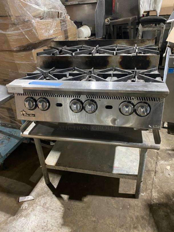 Star Ultra-Max Series 6-burner hot plate, model 806HA8U, stainless steel, thermostatic controls, used condition, on stand.
