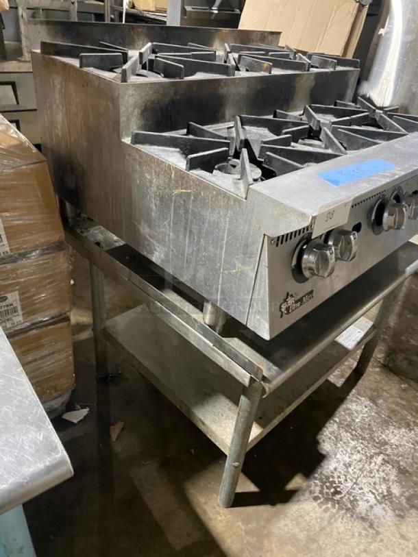 Star Ultra-Max Series 6-burner hot plate, model 806HA-8U, stainless steel, natural gas, with thermostatic controls and equipment stand.