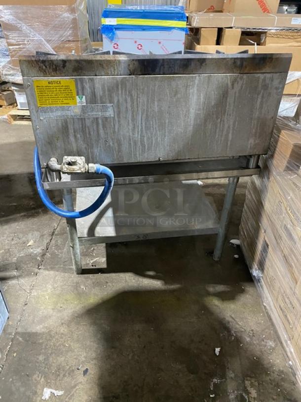 Star Ultra-Max Series commercial stainless steel 6-burner hot plate, natural gas, model 806HA8U. Includes thermostatic controls, single shelf stand, and legs.