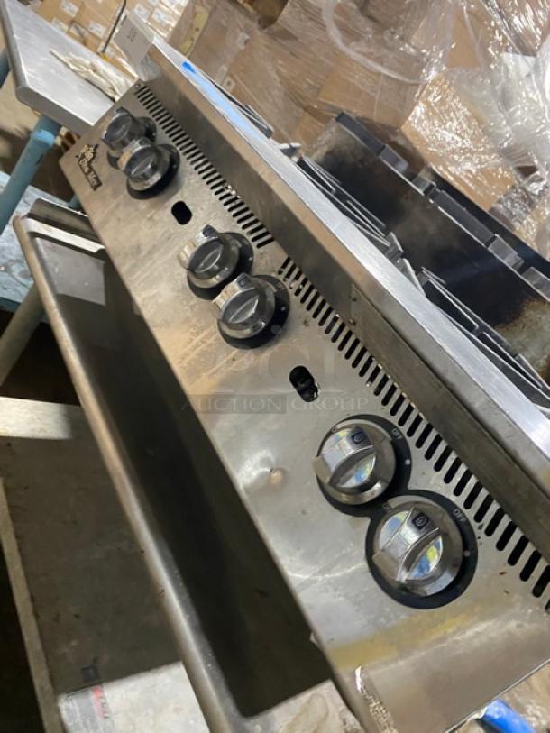 Star Ultra-Max commercial stainless steel 6-burner hot plate with thermostatic controls, model 806HA-8U, with equipment stand.