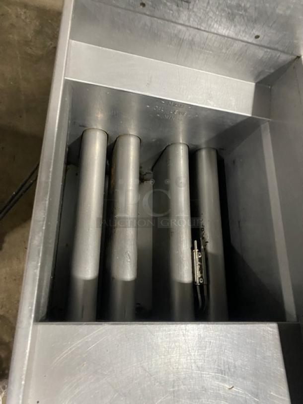 Pitco Solstice Supreme Series SSH55 commercial stainless steel deep fat fryer interior view with filtration system.