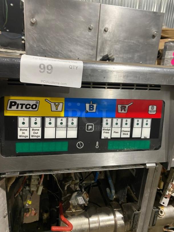 Pitco Solstice Supreme SSH55 commercial deep fryer with filtration system, stainless steel, natural gas, control panel view.