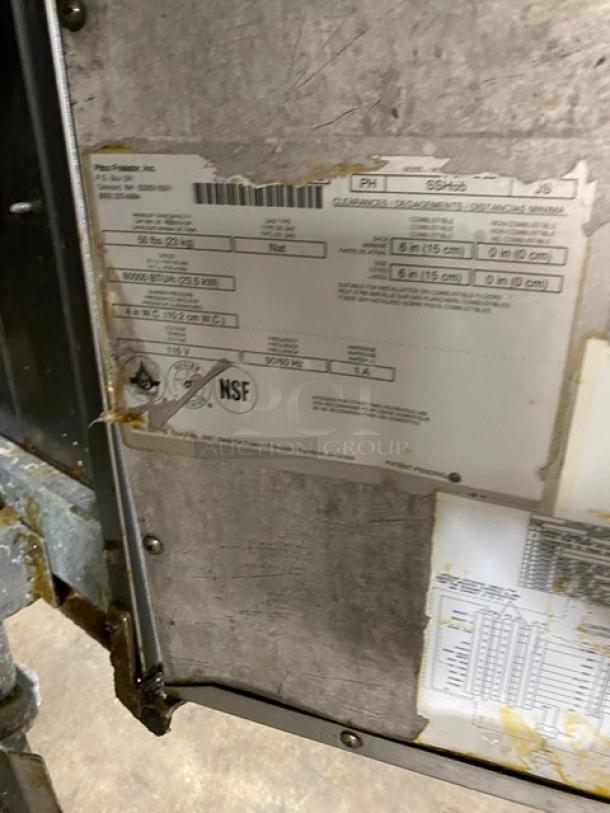 Pitco Solstice Supreme Series commercial deep fat fryer label, model SSH55, stainless steel, NSF certified, natural gas powered.