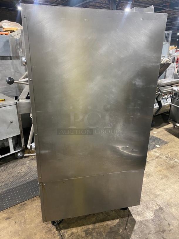 Southbend stainless steel double deck infrared broiler on casters, gas powered, free-standing, used condition.