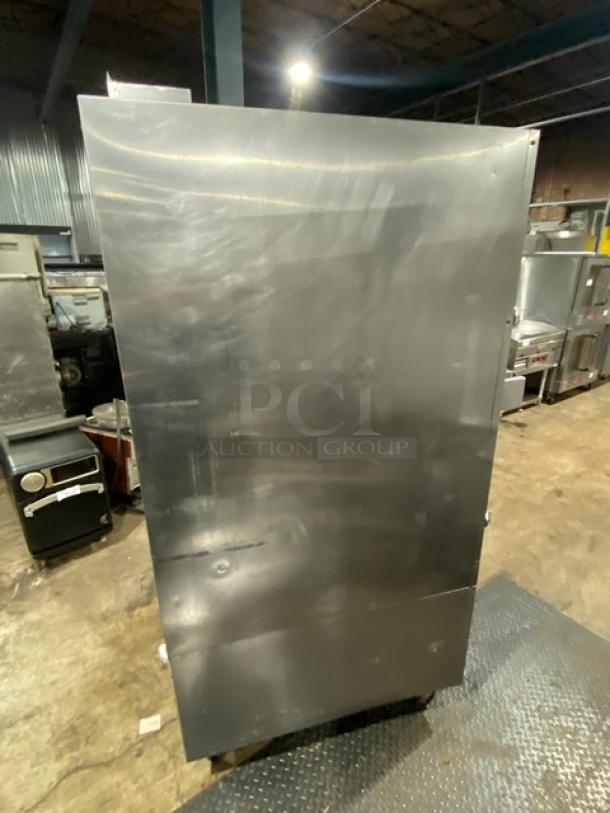 Southbend stainless steel gas-powered upright double deck infrared broiler on casters, excellent condition.