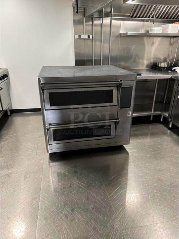 TurboChef HHD-9500 ventless high-speed countertop oven, outstanding condition, dual compartment, stainless steel finish.