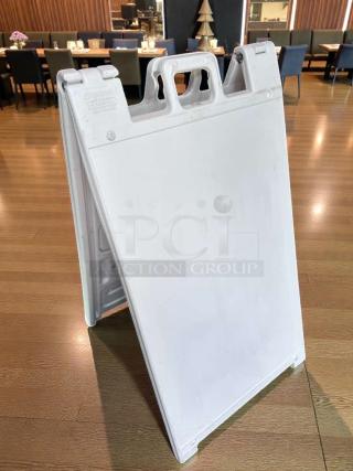 Plasticade Signicade A-frame sidewalk sign in pristine condition. Heavy-duty plastic, made in USA. Model PLA-S-SIGN-0616.