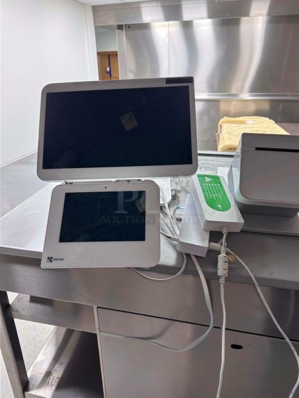 Clover POS Station System by Clover Network Inc., includes touchscreen register, receipt printer, customer display; excellent condition.
