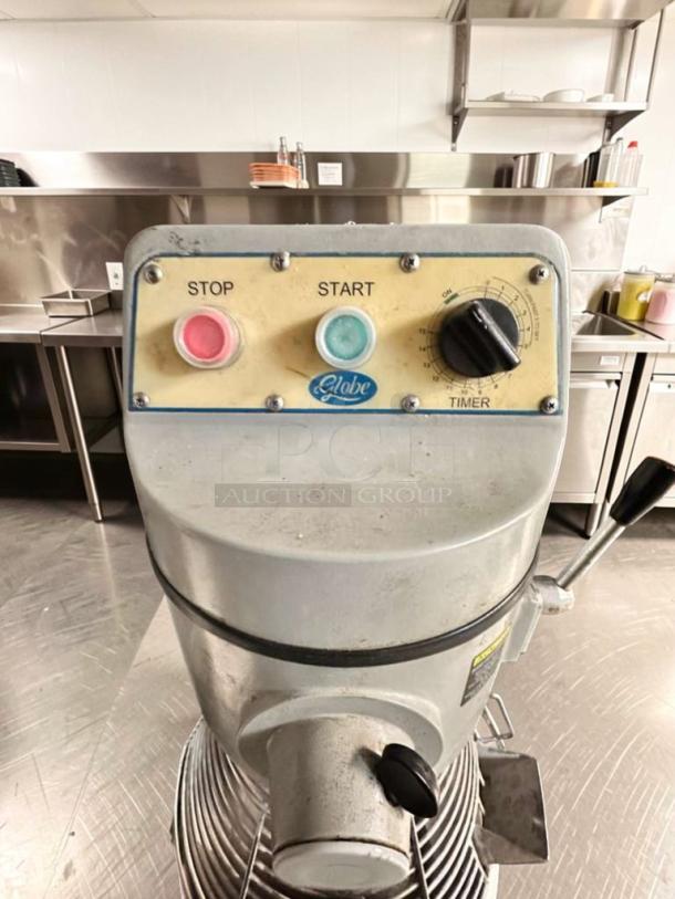Globe SP40P 40 Qt commercial planetary mixer, prime condition, 2 HP, NSF & ETL listed, fully tested, operational controls shown.