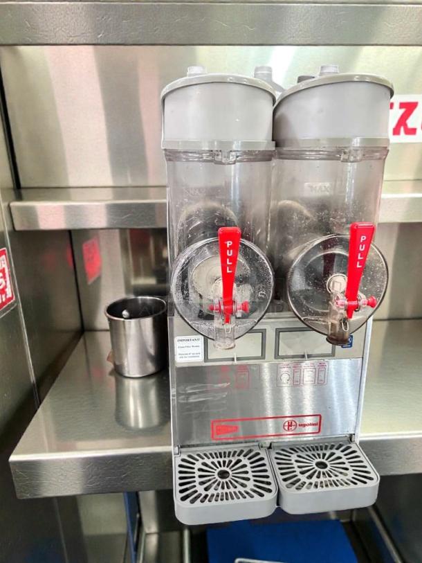 Ugolini NHT2 double bowl slush machine, stainless steel, NSF and UL listed, fully operational, excellent condition.