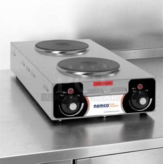 Nemco 6310-3-240 dual burner countertop hot plate; exceptional condition, NSF & ETL listed, fully tested, 240V, Hicksville, Ohio.