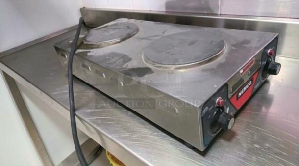 Nemco 6310-3-240 dual burner countertop hot plate, excellent condition, stainless steel, 240V, NSF & ETL listed.