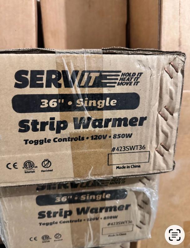 Brand new ServIt 36" single strip warmer, Model 423SWT36, 120V, 850W, toggle control. Factory sealed.
