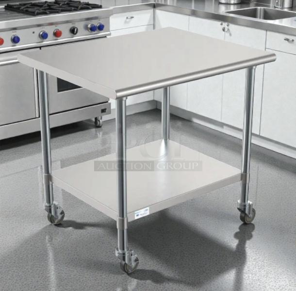 Brand new KoolMore CT3036-18C stainless steel work table with casters, 30" x 36", NSF listed, in original box.