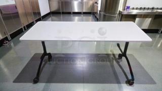 Commercial Institutional Furniture flip-top training table, 6 ft, folding, mobile frame, fully inspected, ready for use.