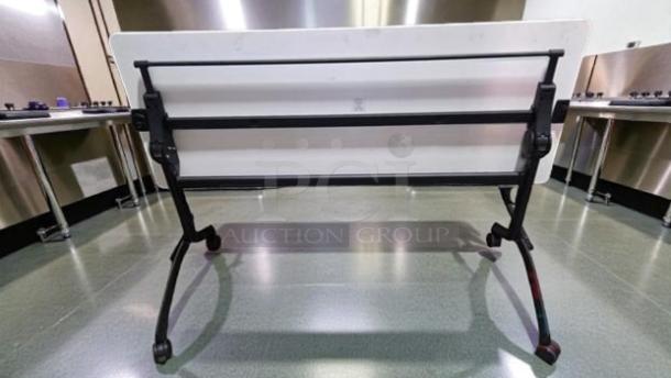 Commercial grade flip-top training table, 6 ft, rolling mobile frame, by Commercial Institutional Furniture.