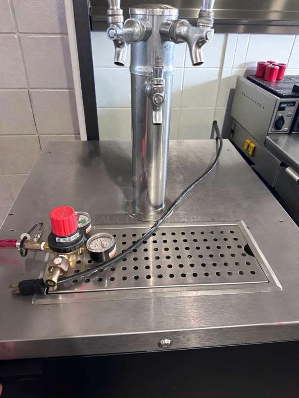 Micro Matic dual tap kegerator, stainless steel, outstanding condition. Features pressure gauges and drip tray. Fully operational.
