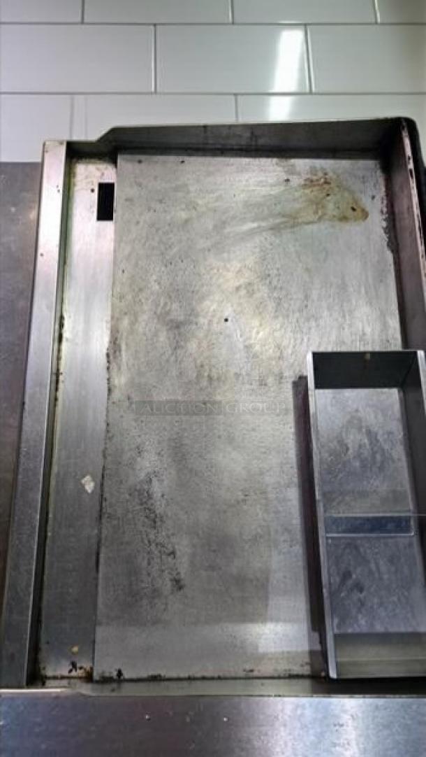 Vulcan Commercial Gas Griddle, countertop model, heavy-duty flat top, fully tested, operational, visible wear, stainless steel.