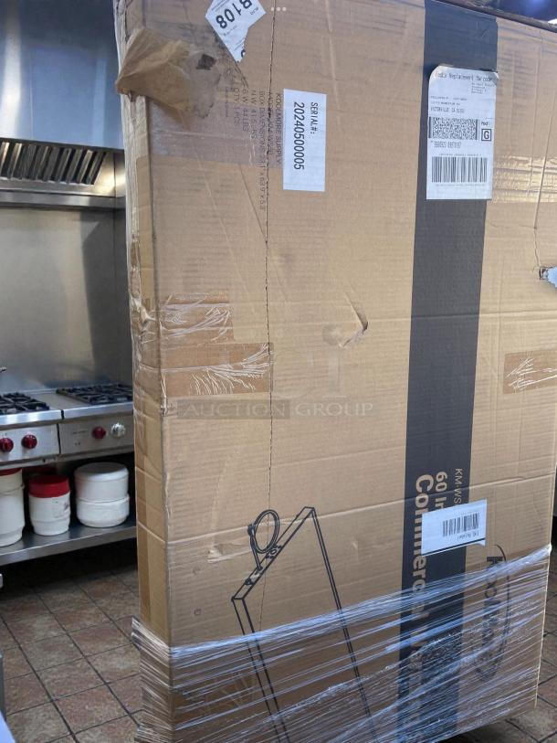 Brand new KoolMore KM-WS60 commercial warming shelf in original box, stainless steel, 60 in., never used, serial #2024050005.