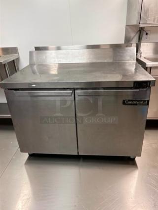 Continental 2-door stainless steel worktop refrigerator, outstanding condition, fully tested, branded logo visible.