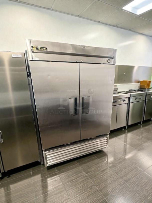 True T-49 commercial two-door refrigerator, pristine condition, fully tested, UL listed, stainless steel finish, 115V.