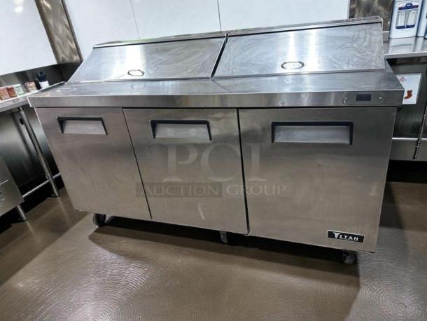Titan XTSU72 commercial sandwich prep table refrigerator, 72" stainless steel, excellent condition, ETL listed, fully tested.