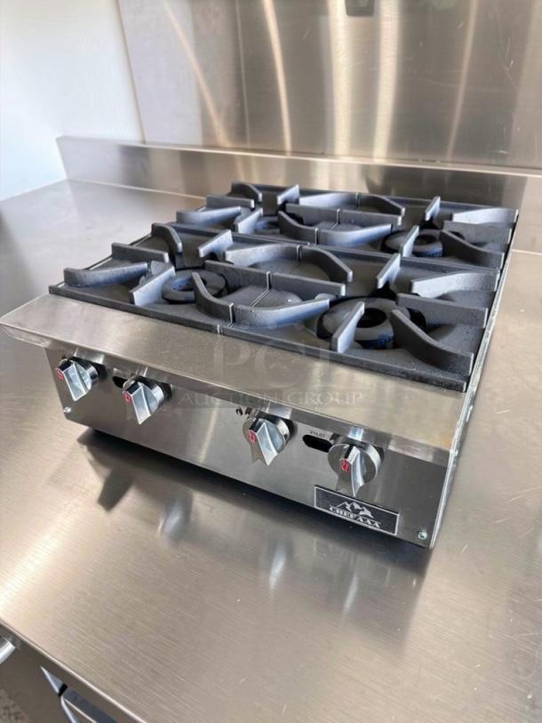 Crestware TCHPA24 4-burner commercial gas hot plate, stainless steel, fully tested, prime condition, model CRS-S-HP-0631.
