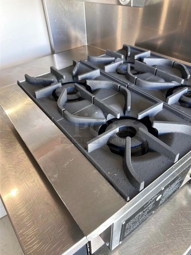 Crestware TCHPA24 4-burner gas hot plate, stainless steel, prime condition, fully operational, commercial countertop range.