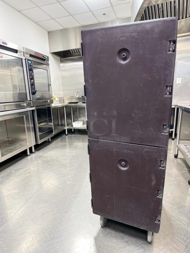 Cambro double door Camcarrier, insulated food transport cabinet, exceptional condition, fully tested, commercial kitchen setting.