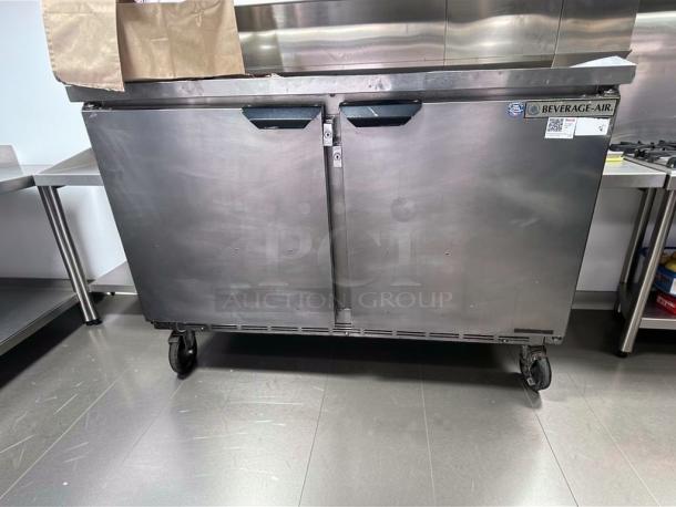 Beverage-Air commercial undercounter refrigerator, stainless steel, 2 doors, excellent condition, tested operational, model BEV-M-UR-0633.