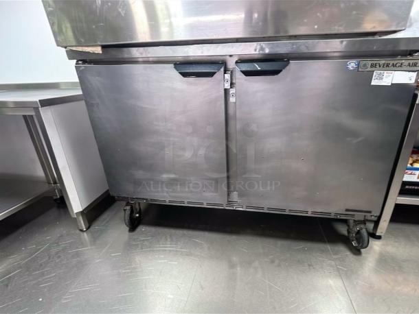 Stainless steel Beverage-Air undercounter refrigerator, 2 doors, commercial model. Outstanding condition, fully operational, USA-made.