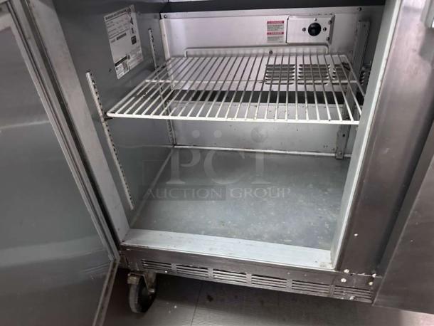 Beverage-Air 2-door stainless steel undercounter fridge, outstanding condition, fully operational, with adjustable shelving.
