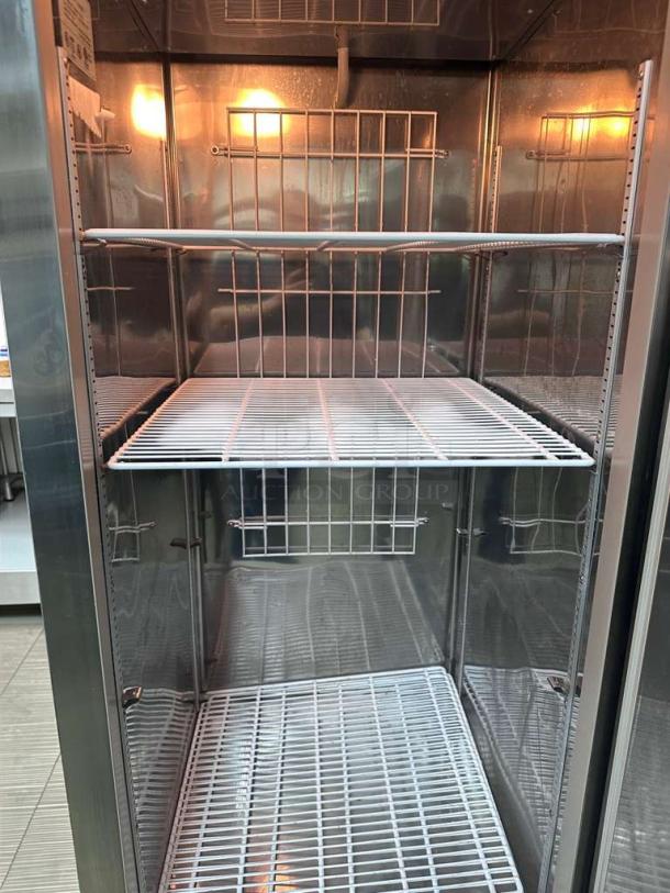 Victory AdvantEDGE Reach-In Freezer, stainless steel, excellent condition, fully operational, Energy Star certified, shelves visible.