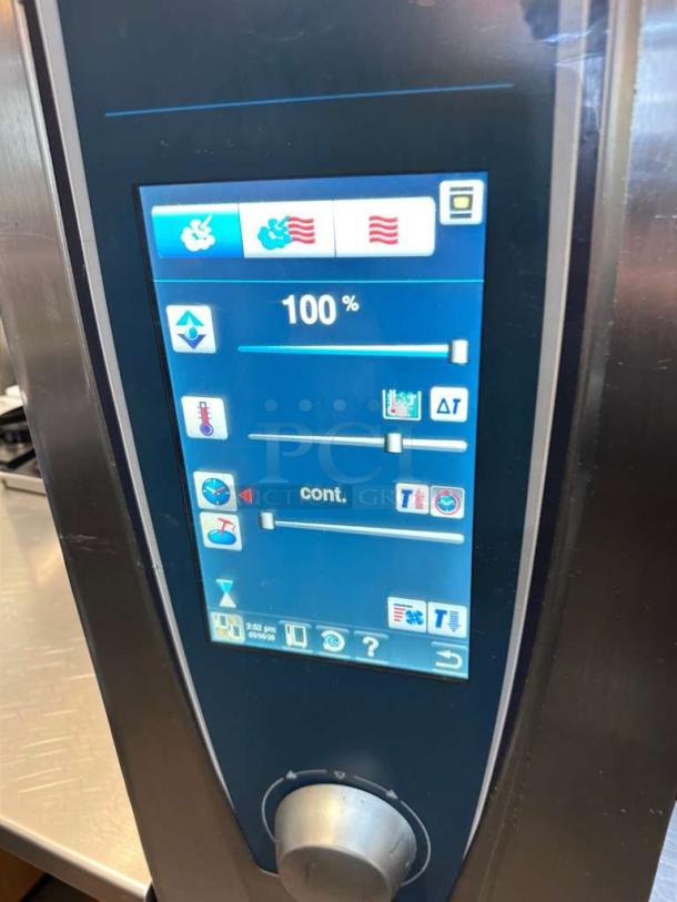 Rational SelfCookingCenter combi oven control panel, stainless steel, digital settings display, optimal condition.