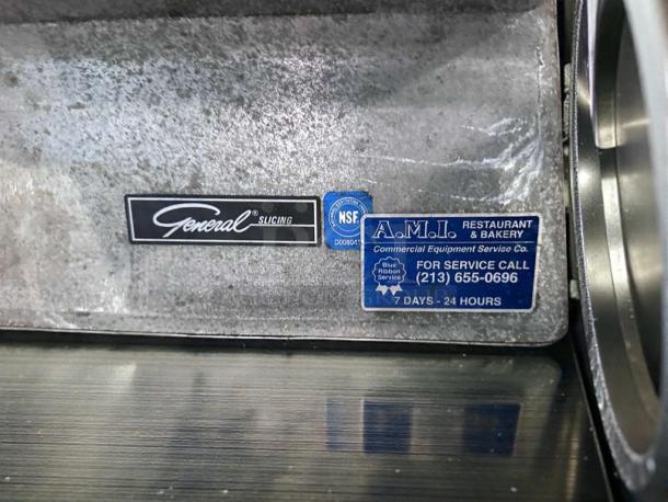 General Slicing/Red Goat commercial vegetable slicer, NSF certified, heavy-duty, fully operational, visible service label.