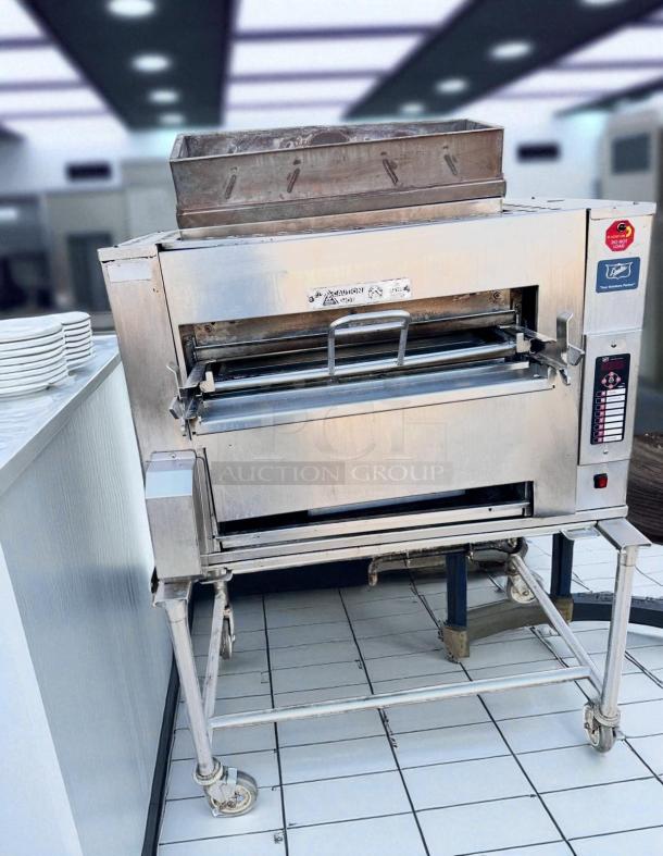 Duke FBB-NC-120 commercial gas conveyor broiler, premium condition, UL listed, fully tested, stainless steel, wheels.