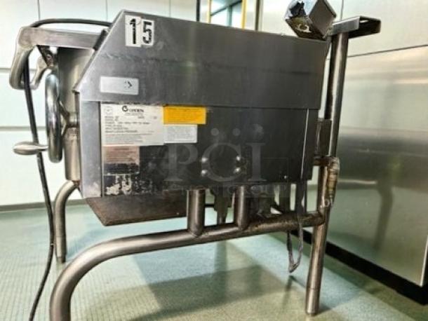 Groen BP-30G gas tilting braising pan, 30-gallon, model GRO-L-BRAISE-0549, fully operational, visible label from Jackson, MS.