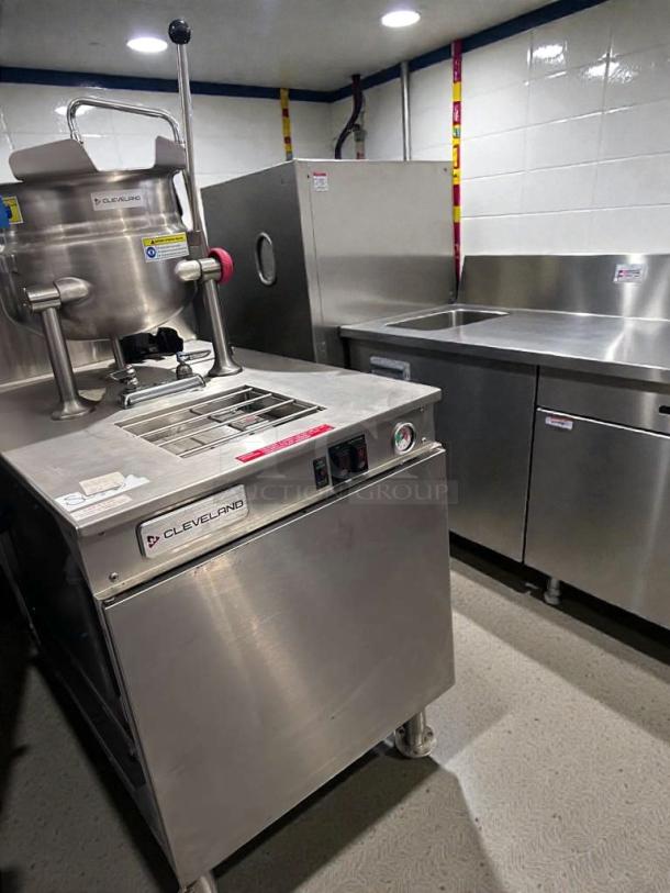 Brand new Cleveland 24GMK6200 commercial gas steam kettle, 24-gallon capacity, NSF & CSA certified, fully operational.