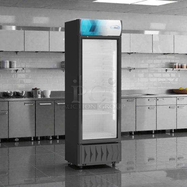Brand new KoolMore MDR-9CP commercial one-door merchandiser refrigerator, 9 Cu. Ft., ETL listed, in original packaging.