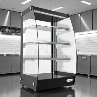 Brand new KoolMore DC-3CB pastry display case, LED lighting, rear door, 2.7 Cu. Ft. capacity, in original box.