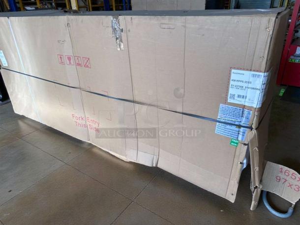 Koolmore KM-RBT-72C refrigerated prep station, brand new, scratch & dent condition, in original packaging with visible label.