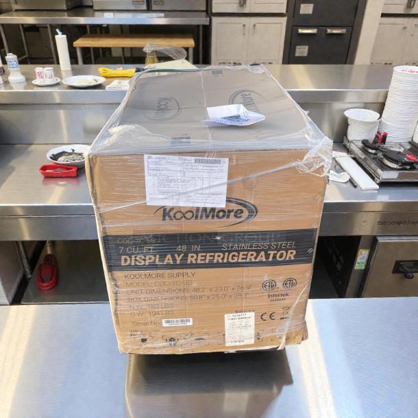 Brand new KoolMore CDC-7C-SS 48" countertop bakery display refrigerator in original box. 7 cu. ft., ETL listed, never used.