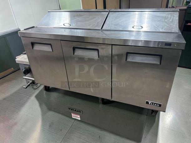 Titan XTSU72 commercial sandwich prep table refrigerator in superior condition, 72" stainless steel, ETL listed.