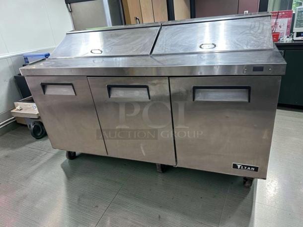 Titan XTSU72 commercial sandwich prep table refrigerator, 72" stainless steel, ETL listed, superior condition, fully tested.