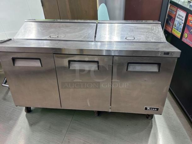 Titan XTSU72 commercial sandwich prep table refrigerator, 72" stainless steel, ETL listed, superior condition, fully tested.
