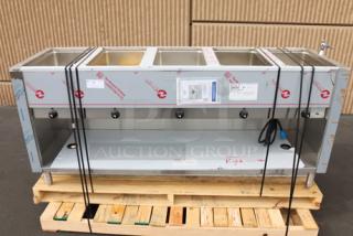 Advance Tabco SW-SE-240-BS six pan electric hot food table, sealed well; out of packaging, on pallet; minor scuffing/denting.