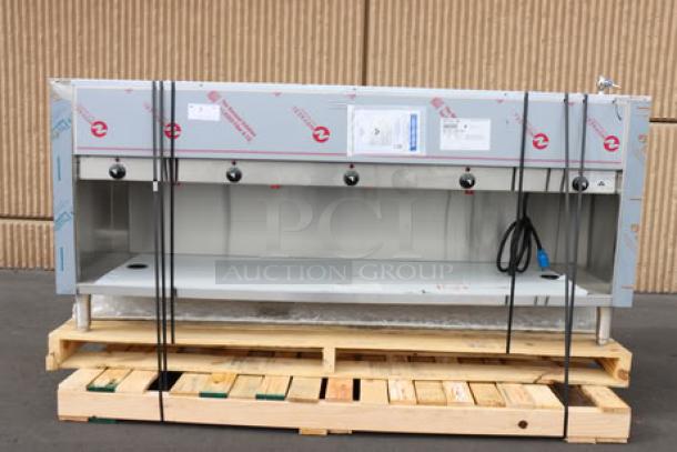 Advance Tabco SW-6E-240-BS six-pan electric hot food table, partially enclosed base, 208/240V, new, minor scuffs/dents.