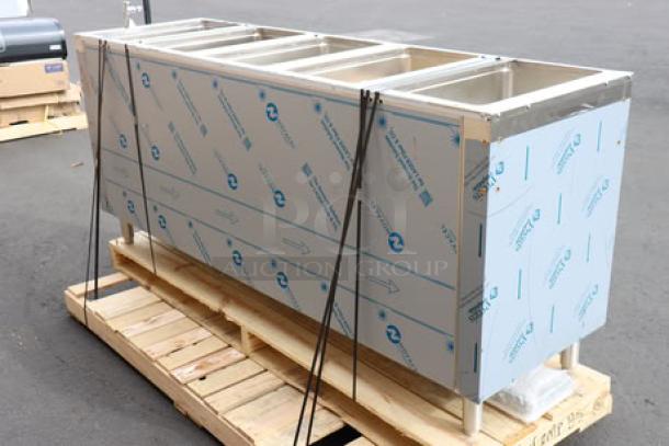 Advance Tabco SW-6E-240-BS six pan electric hot food table, partially enclosed base, sealed well, slight scuffing.