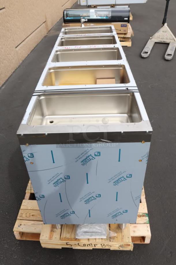 Advance Tabco SW-6E-240-BS six pan electric hot food table, new, minor scuffs/dents, out of packaging, serial 000092674.